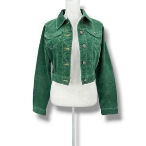 VTG Y2K Old Navy Green Corduroy Cropped Jacket M Stretch Trucker Fairy Grunge